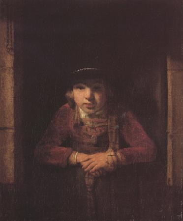 Samuel van hoogstraten A Young Man wearing a Hat decorated with Pearls and a gold Medallion in a Half-Door (mk33) Sweden oil painting art